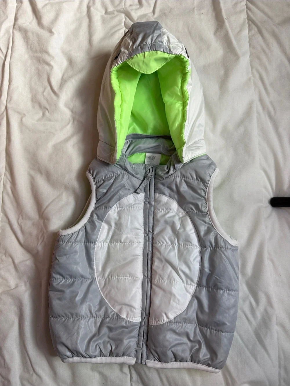H&M Kids Gray and Neon Green Hooded Puffer Vest